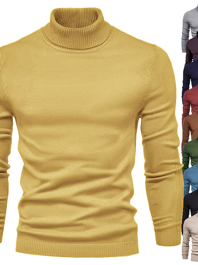  Men's Sweater Pullover Knit Turtleneck Vintage Style Soft Home Daily Clothing Apparel Fall Winter Green Blue S M L / Acrylic / Rib Fabrics / Long Sleeve / Hand wash / Unisex