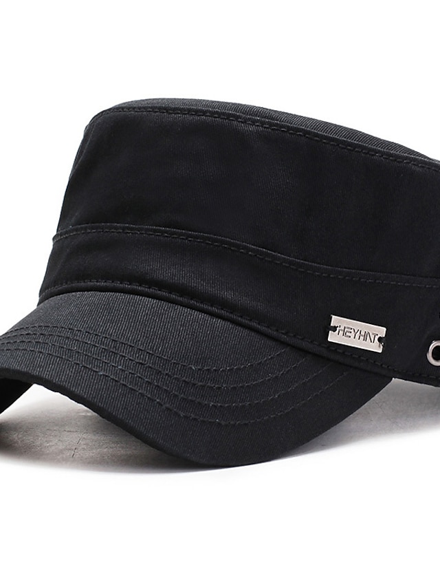  Herre Militær Cap Kadethat Sort militærgrøn polyester Ren Farve Mode Klassisk & Tidløs Chic og moderne udendørs Daglig Ren farve Bærbar Åndbart