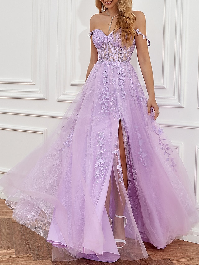  Φόρεμα για πάρτι σε γραμμή χορού διαφάνεια φόρεμα επίσημο σκούπισμα χορού / βούρτσα τρενάκι αμάνικο τούλι αγάπης εξώπλατο με απλικέ με σχισμή χάντρες 2024