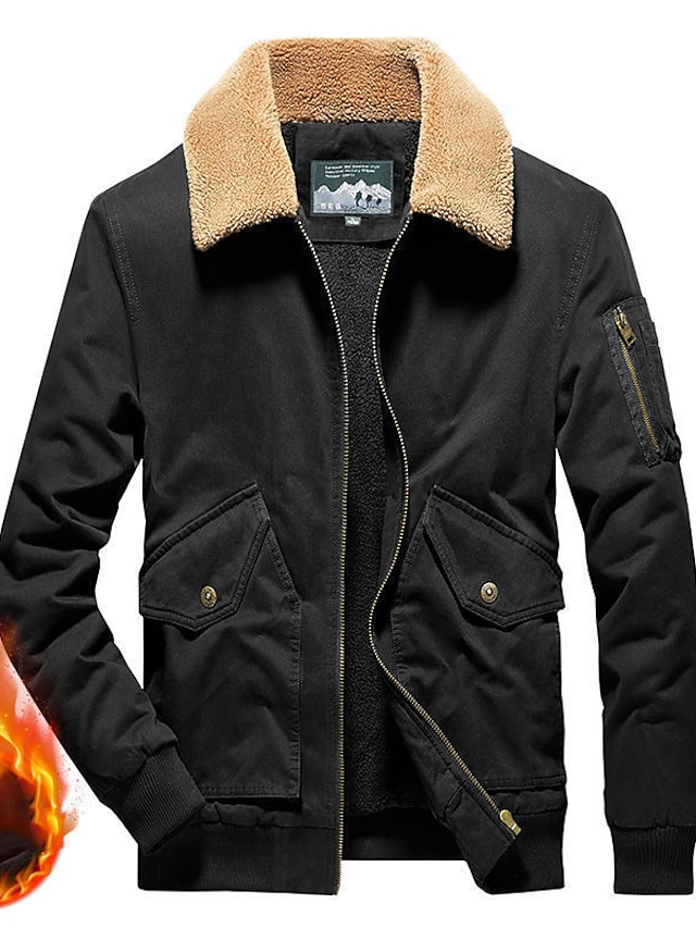 Men's Winter Jacket Winter Coat Sherpa jacket Daily Wear Vacation Warm ...