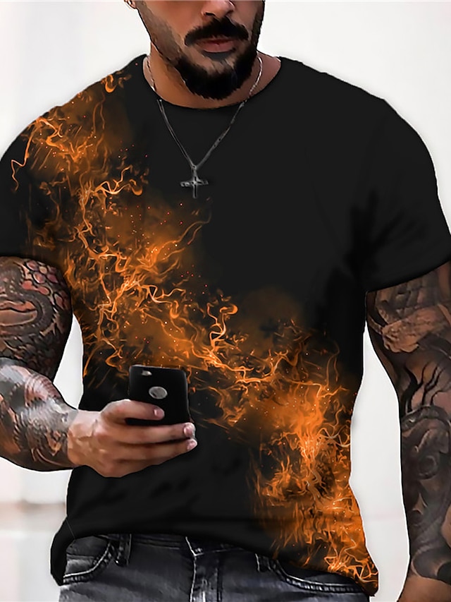 Fire Casual Mens 3D Shirt | Black Summer Cotton | Men'S Unisex Tee ...