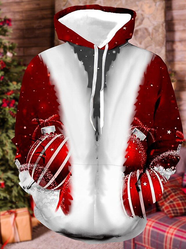 Christmas Men's Christmas Costume 3D Hoodies Graphic Unisex Pullover Prints Ugly Hooded Daily Red White Cotton3