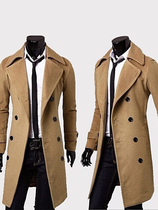  Homens Casaco de inverno Peacoat O negócio Casual Inverno Poliéster Térmico / Quente Jaqueta Corta-Vento agasalhos Roupa Negócio Clássico