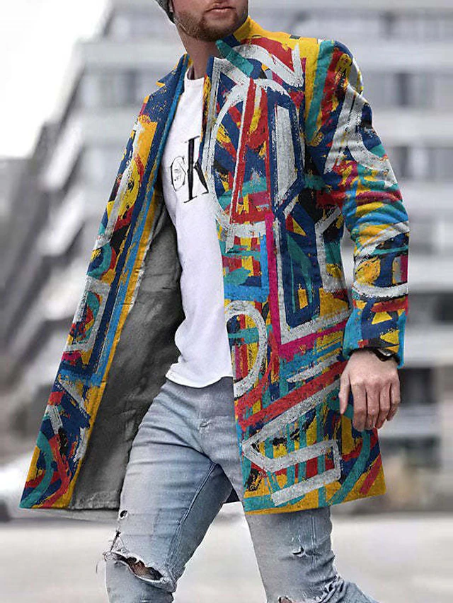 Men's Coat Daily Wear Vacation With Pockets Front Pocket Print Fall ...