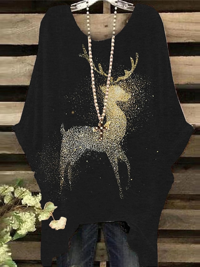 Women‘s Plus Size Christmas Tops T shirt Tee Deer Tree Print Half ...