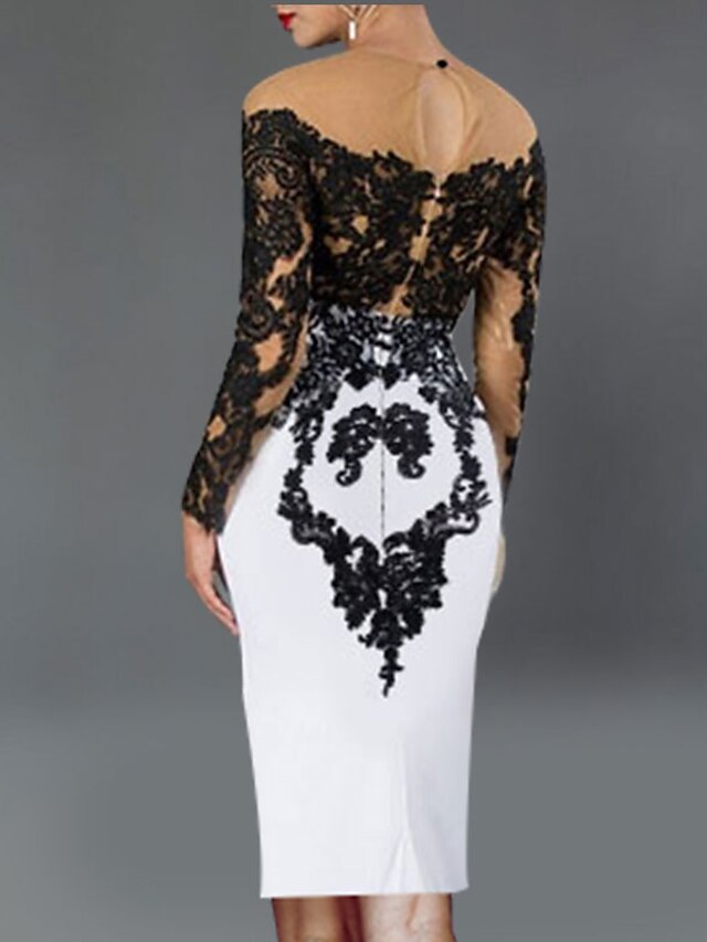 A-Line Cocktail Dresses Red Green Dress Formal Wedding Guest Tea Length Long Sleeve V Neck Sequined with Sequin main image 1