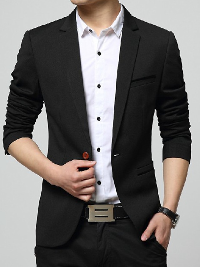  Men's Graduation Jacket Blazer Wedding Business Warm Breathable Pocket Classic Spring Fall Color Block Business Casual Turndown Thick Regular Regular Fit Light Blue Black Wine Navy Blue Khaki Jacket