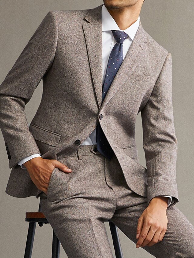 Solid Color 50 Light Brown Solid Color 50% Wool Men's Suits 2 Piece 2026 - $219.19