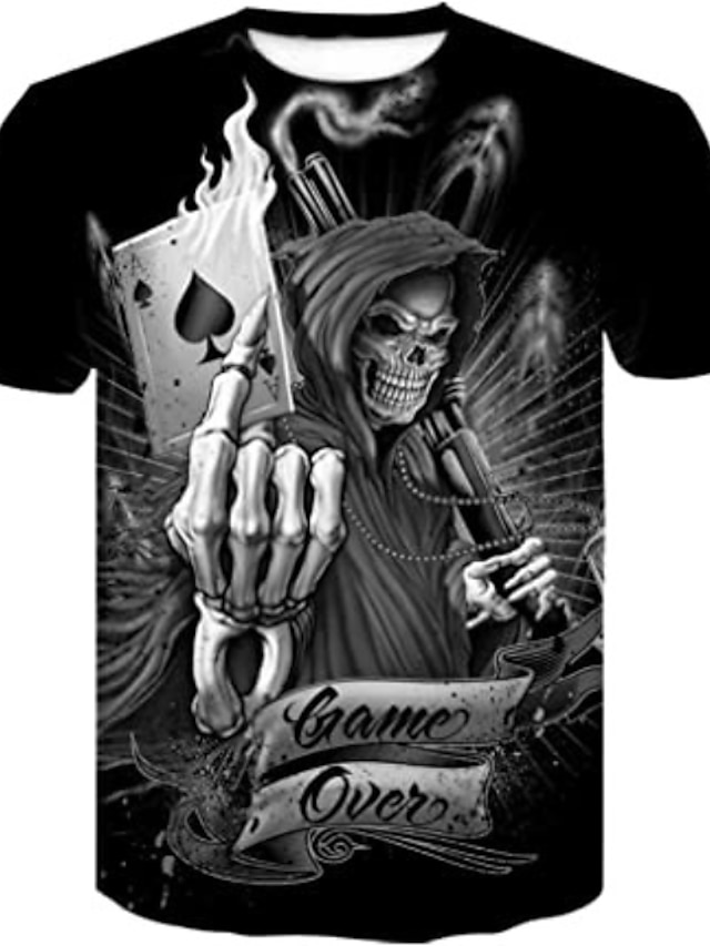  Per uomo Pop art Teschi 3D maglietta camicia di halloween Manica corta maglietta Stampa 3D Rotonda Camicia Informale Giornaliero Nero Blu Grigio chiaro Estate Abbigliamento Plus Size S M L XL 2XL 3XL