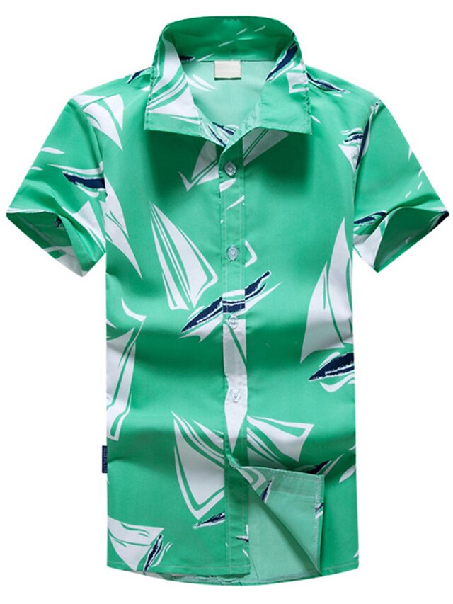  Men's Summer Hawaiian Shirt Graphic Turndown Green Outdoor Casual Short Sleeve Print Clothing Apparel Hawaiian Beach