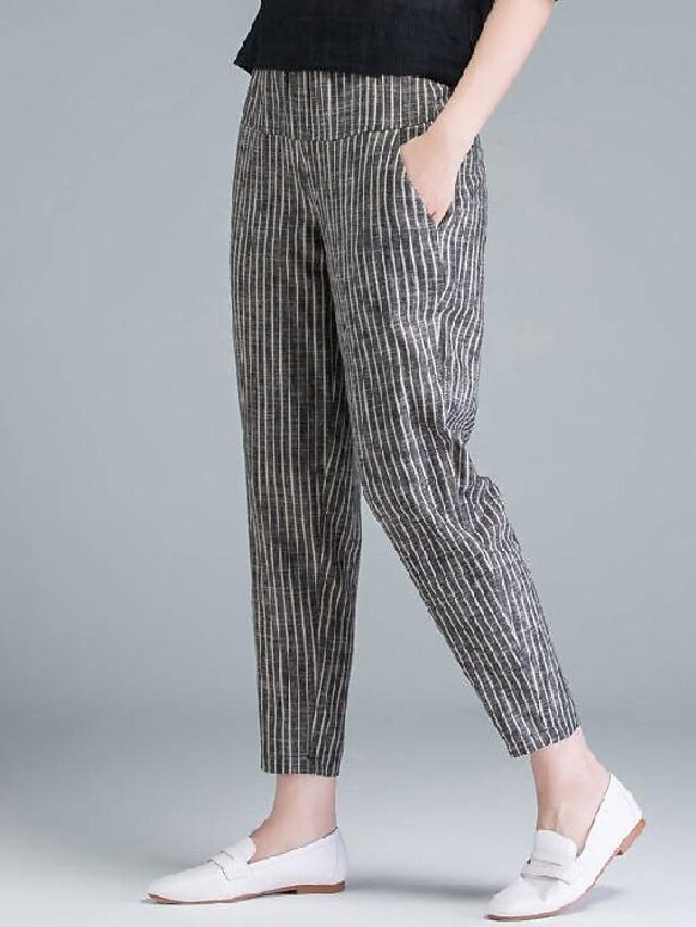 Women's Tapered Carrot Pants Linen Cotton Blend Pocket Ankle-Length ...