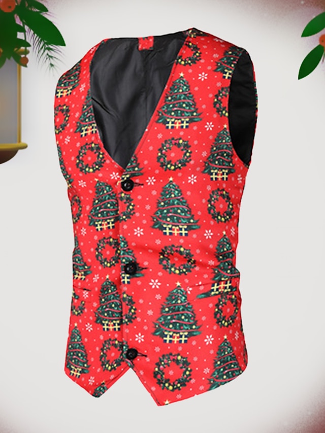  Outerwear Tree Graphic Prints Fashion Casual Daily Street Style Men's Vest Sports & Outdoor Going out Fall & Winter V Neck Sleeveless Red Green M L XL Polyester