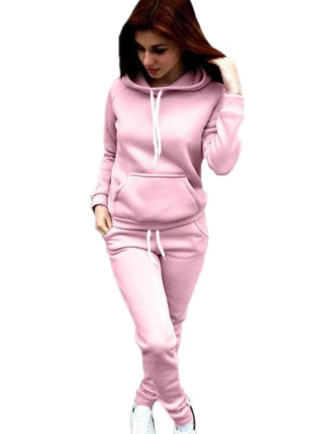 Women's Hoodie Tracksuit Pants Sets Solid Color Black Pink Red ...