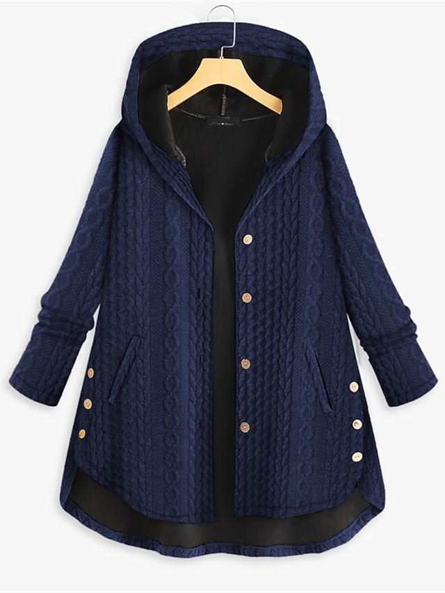  Femme Grande taille Parka Bouton Poche Plein Extérieur Casual manche longue Capuche Normal Hiver Automne Vert foncé Bleu de minuit Rouge L XL XXL 3XL 4XL