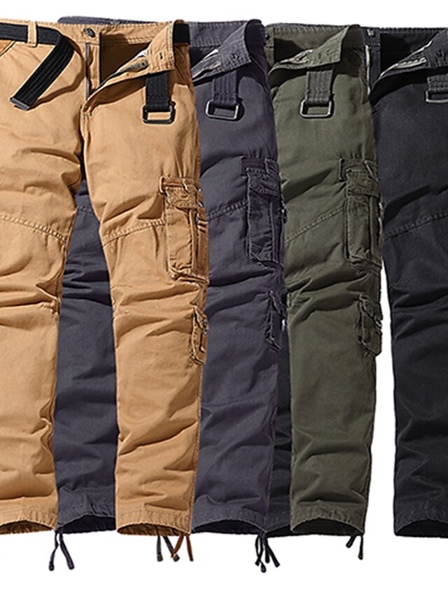  Men's Cargo Pants Trousers Zipper Pocket Leg Drawstring Plain Comfort Breathable Full Length Daily Holiday Streetwear 100% Cotton Sports Fashion ArmyGreen Black Micro-elastic