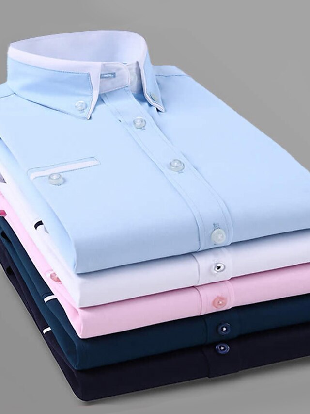  Men's Shirt Dress Shirt Solid Colored Collar Button Down Collar Light Pink White Navy Blue Royal Blue Khaki Work Daily Long Sleeve Clothing Apparel Basic Business