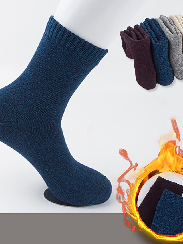  Herren 5 Stück Wollsocken Socken Stricken Warm-Ups Solide / einfarbig Freizeitskleidung Urlaub Wochenende Warm Herbst Winter Dunkelrot Hell Gray