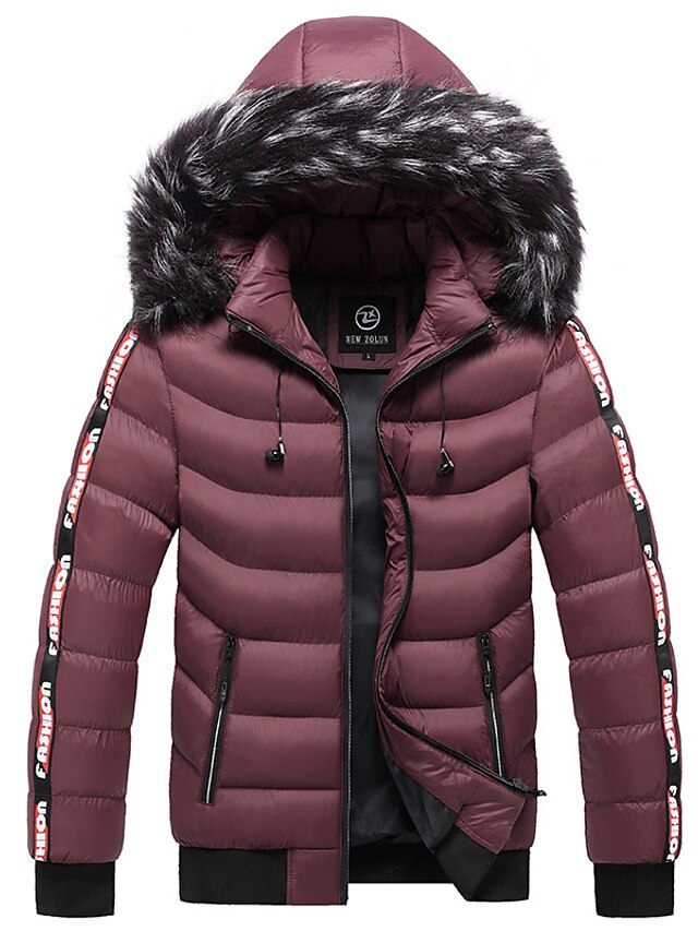  Herren puffer jacket Steppjacke übergangsjacke Strickjacke Winterjacke Pelzkragen Zip Tasche Urlaub Ausgehen Casual Warm Draussen Bequem Winter Buchstabe Schwarz matt Schwarz Gelb Rote Pufferjacke