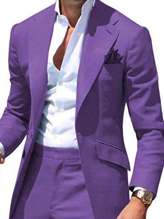 White Red Purple Men's Wedding Suits Solid Colored 2 Piece Plus Size ...