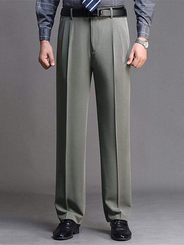  Men's Dress Pants Trousers Casual Pants Pleated Pants Pocket Plain Comfort Warm Business Casual Daily Retro Vintage Formal Gray Green Black+Grey High Waist Stretchy