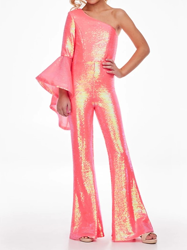  Jumpsuits Vloerlange Bloemmeisjesjurk Pageant  Prestatie Regenboog Eenhoorn Junioren Schattige Prom Jurk Pailletten met Paillette Sprankel  Schijn Disco Past 3-16 Jaar dress to impress