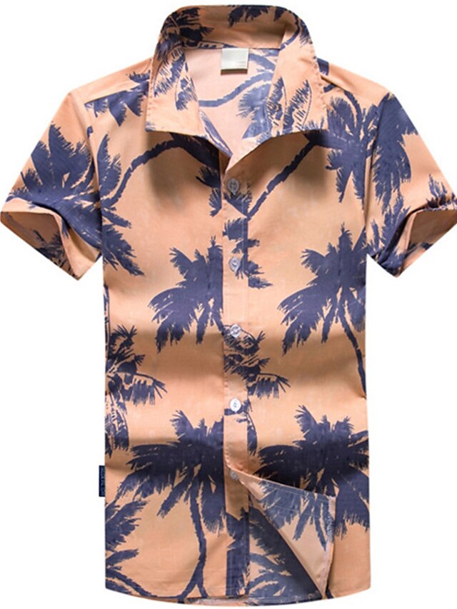  Men's Summer Hawaiian Shirt Graphic Coconut Tree Turndown Yellow Purple Orange Outdoor Casual Short Sleeve Print Clothing Apparel Hawaiian Beach
