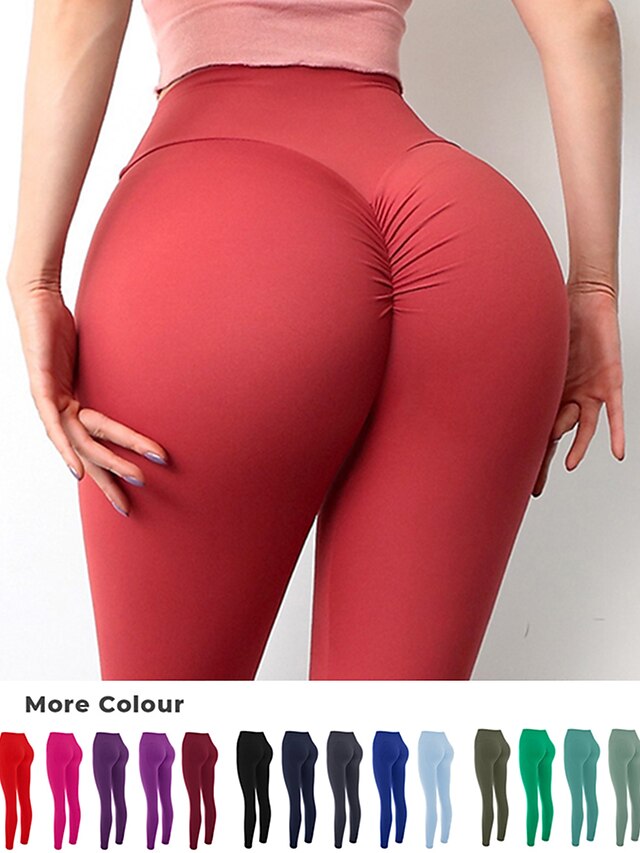  Women's Leggings Butt Lift 4 Way Stretch Scrunch Butt Bootcut Basic Yoga Fitness Pilates Tights Coral Red Gray purple Pink purple Winter Spandex Sports Activewear Stretchy