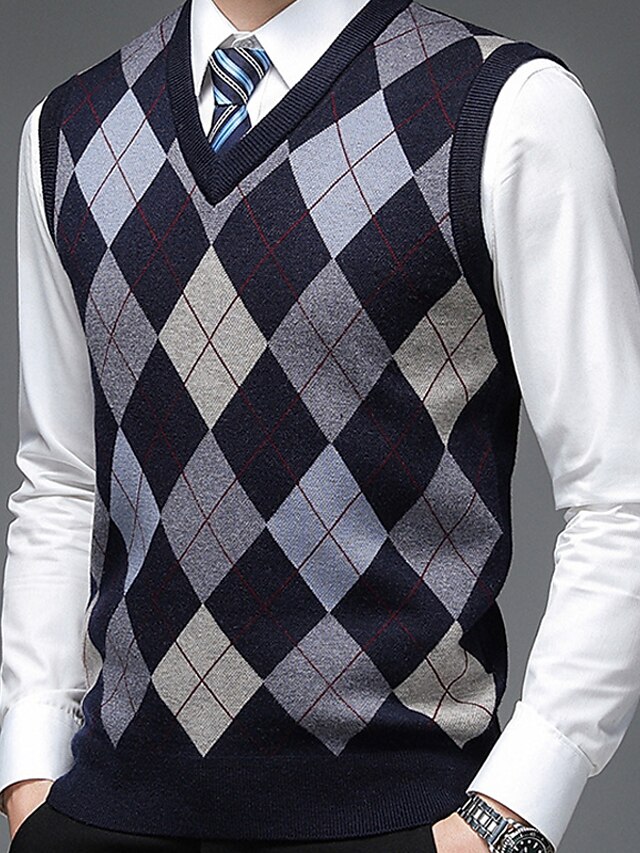 Men's Sweater Sweater Vest Pullover Ribbed Knit Knitted Color Block V Neck Modern Contemporary