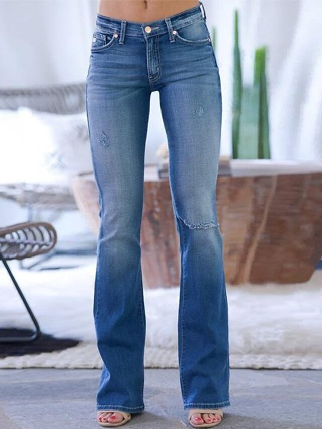  женские джинсы с низкой посадкой, расклешенный крой, полная длина, джинсовая ткань с рваными карманами, эластичная, с высокой талией, уличная одежда, повседневная одежда для выхода в свет,