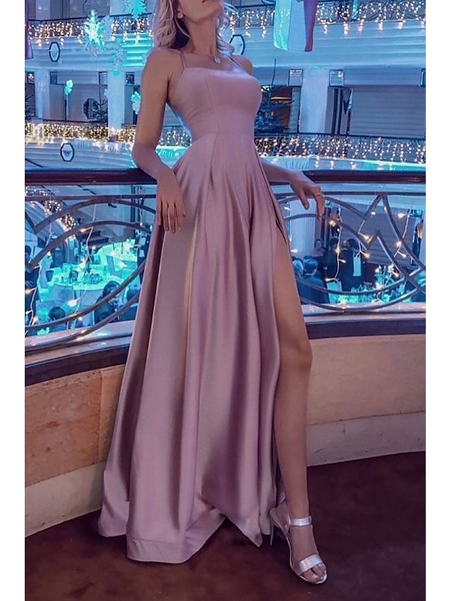  Γραμμή Α Φορέματα χορού Σέξι Φόρεμα Επίσημο Επισκέπτης γάμου Ουρά Αμάνικο Στράπλες Φόρεμα παράνυμφου Ελαστικό Σατέν Εξώπλατο με Πλισέ Φόρεμα 2024