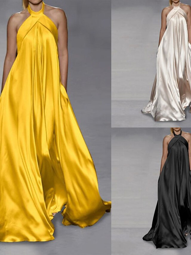  γυναικείο φόρεμα για πάρτι λεκέ μάξι μακρύ φόρεμα λευκό μαύρο κίτρινο αμάνικο καθαρό χρώμα ρουσφέτι ανοιξιάτικο καλοκαιρινό καπίστρι λαιμόκοψη κομψό πάρτι 2022 s m l xl 2xl 3xl