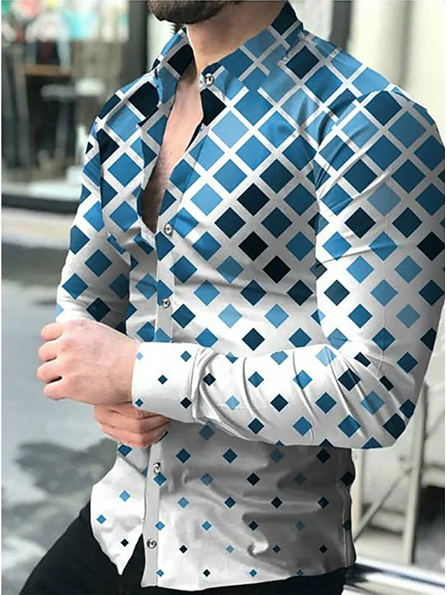 Men's Plaid Striped Geometric Pattern Shirt Button Up Shirt Long Sleeve Fashion Designer Casual Outdoor Casual Daily Fall & Winter Turndown Print Button-Down Black Royal Blue Blue Dark Gray Beige 8