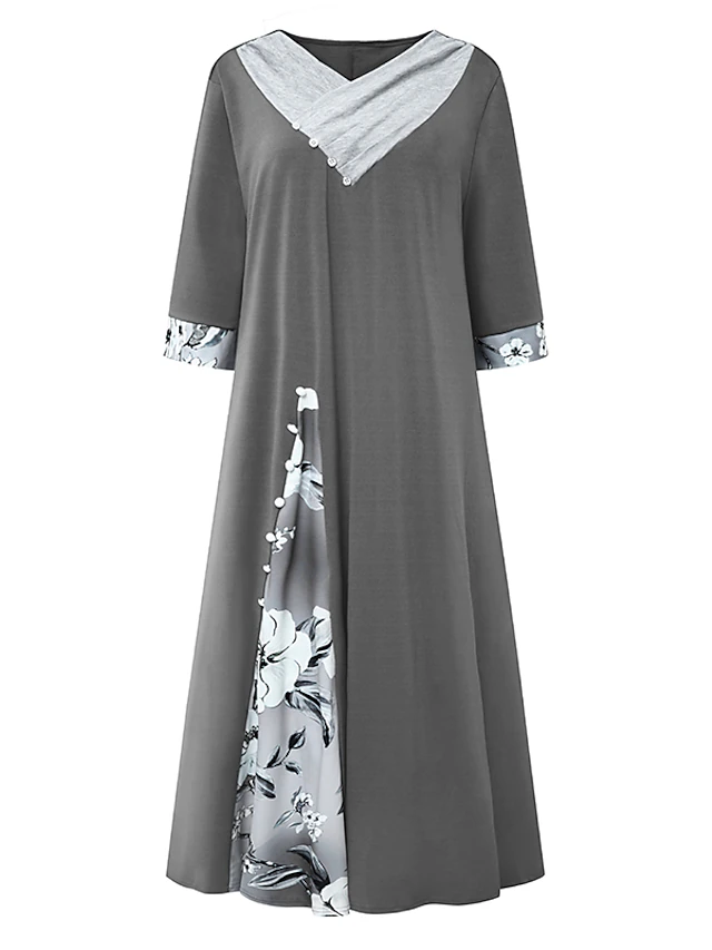 Women‘s Swing Dress Midi Dress Green Blue Gray Half Sleeve Floral Split ...