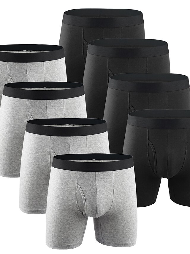  Men's 8 pack Boxer Briefs Boxers Underwear Cotton Antibacterial Pure Color Mid Waist Black+Grey Black