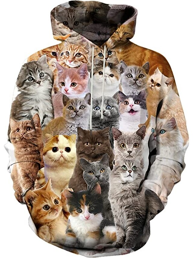 Blue Cat Print Men's Hoodie