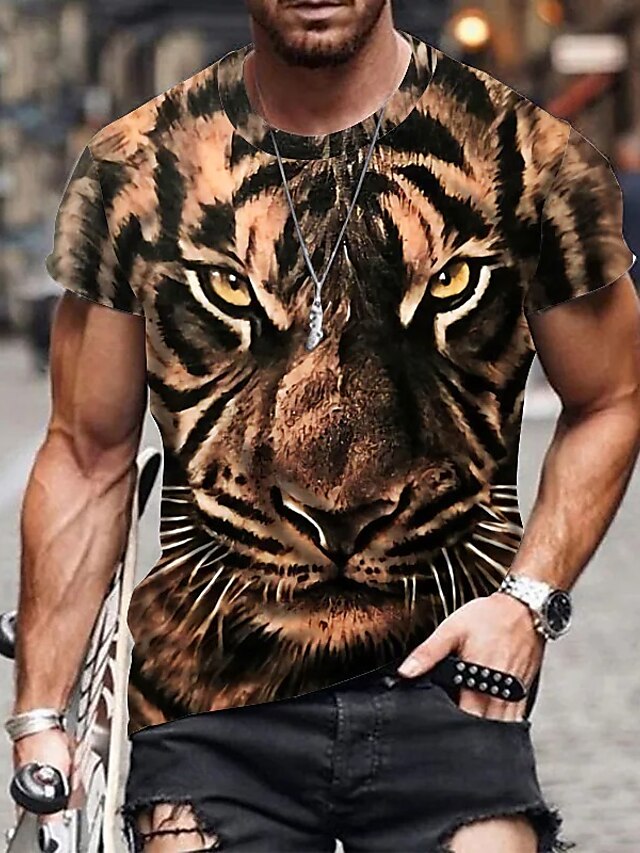 Men's Unisex T shirt Tee Animal Tiger Graphic Prints Crew Neck Custom ...