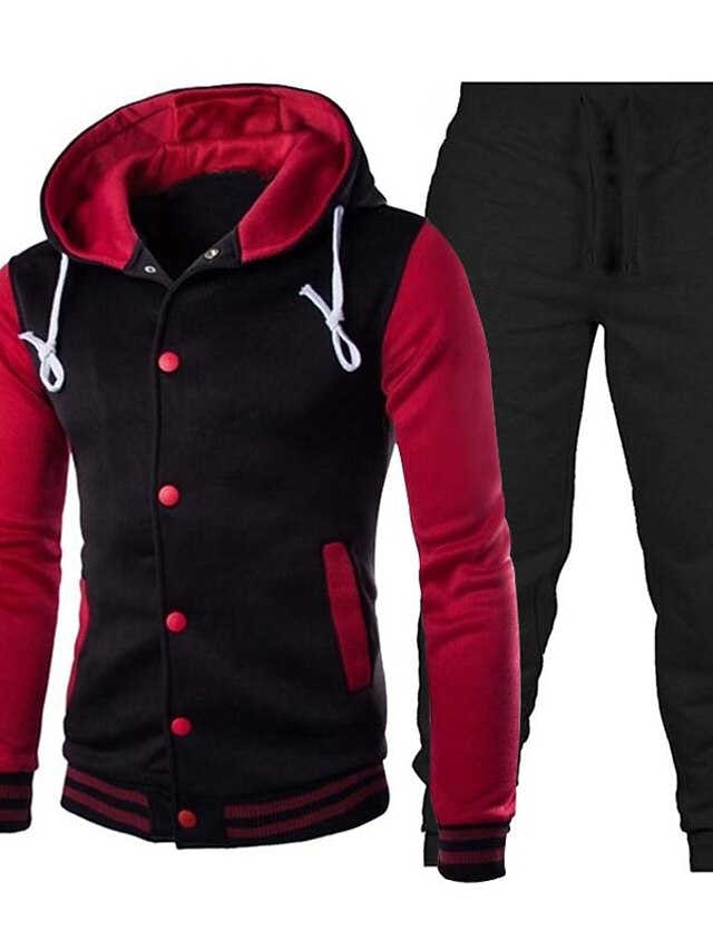 Men's Tracksuit Sweatsuit Button Up Hoodie Jogging Suits White Yellow