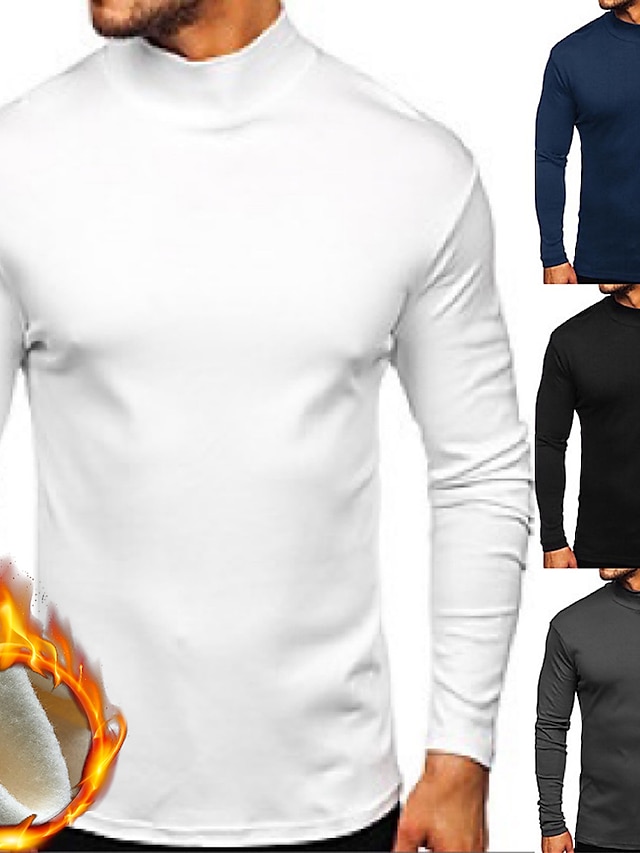  Men's T shirt Tee Shirt Turtleneck shirt Solid Color Rolled collar Normal Work Casual Long Sleeve Patchwork Clothing Apparel Fashion Simple Formal Essential