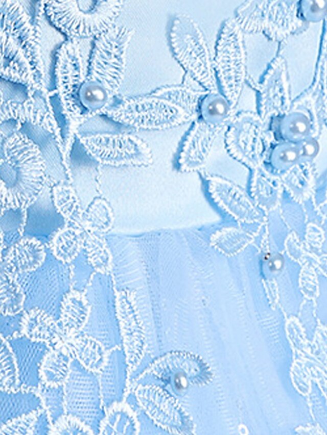 Kids Girls' Embroidery Dress Flower Dress Sequins Navy Blue Knee-length ...