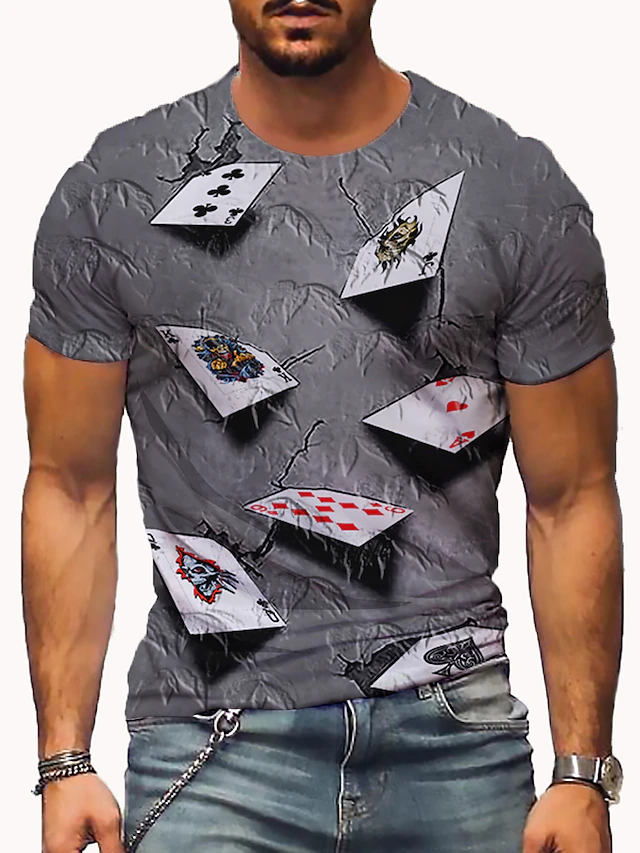 Men's 3D Poker T Shirt Short Sleeve T shirt 3D Print Round Neck Shirt Vintage Designer Casual Party Daily Black Yellow Pink Clothing Apparel Plus Size S M L XL XXL 3XL 4XL 11