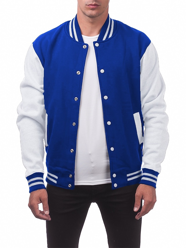 Men's Varsity Jacket Warm Daily Wear Vacation Going out Single Breasted
