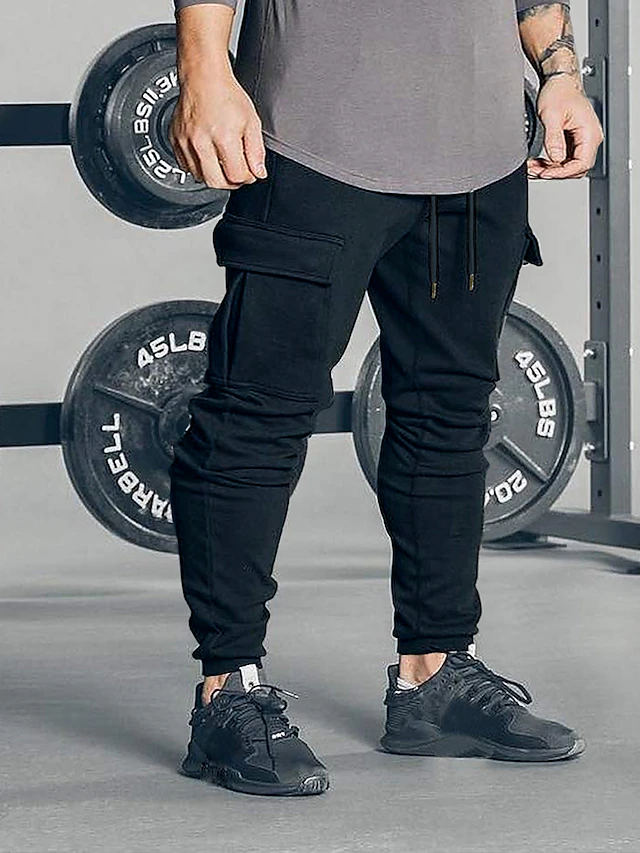 Men's Joggers Cargo Pants Drawstring Beam Foot Bottoms Outdoor Street Cotton Breathable Soft Fitness Gym Workout Performance Sportswear Activewear Solid Colored Dark Grey White Black / Stretchy 15