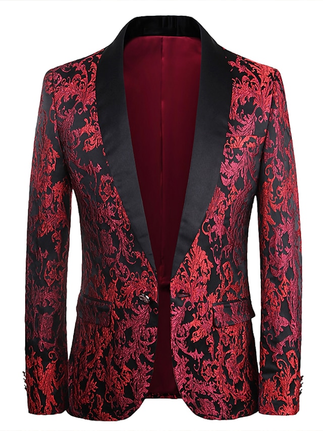  Blazer de festa clássico masculino plus size regular padrão ajuste floral único breasted um botão vermelho 2024