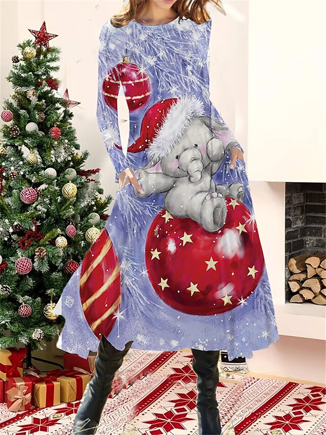 Women's Red Christmas Dress Casual Dress Plaid Snowflake Print Pocket