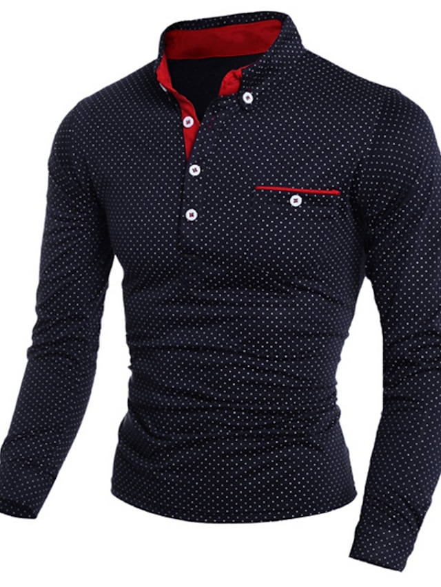  Men's Tennis Shirt Polo Shirt golf shirts Collar Shirt Collar Long Sleeve Polka Dot Print Slim Black White Navy Blue Tennis Shirt