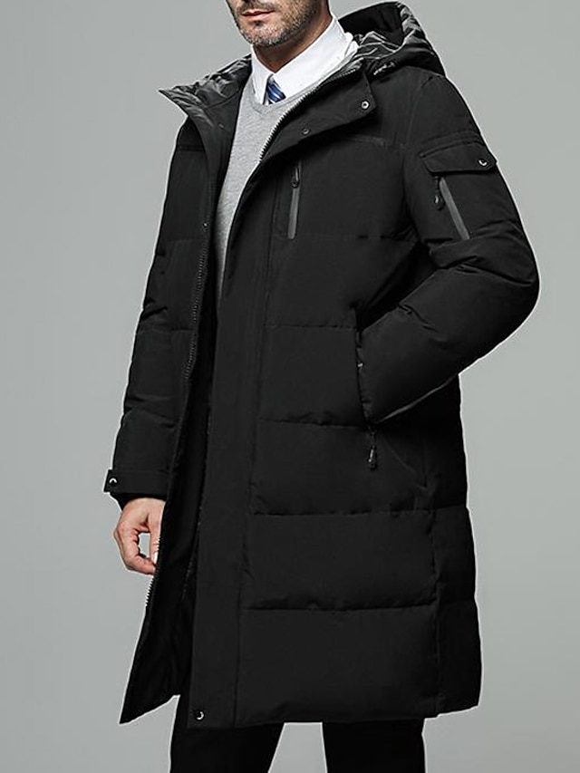  Men's Winter Coat Down Jacket Cardigan Long Daily Wear Vacation To-Go Casual / Daily Winter Solid / Plain Color Black Green Gray Puffer Jacket