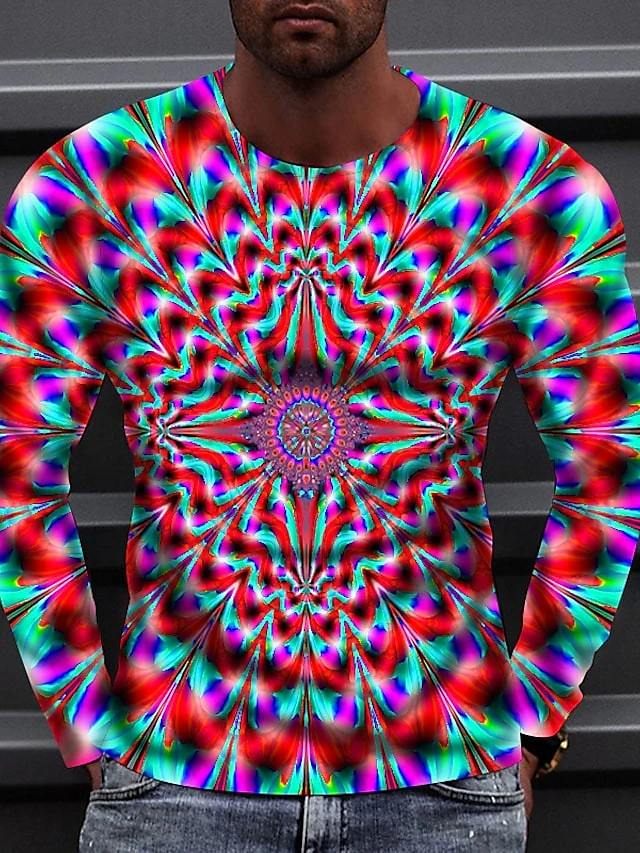 Men's T shirt Tee Optical Illusion Graphic Prints Spiral Stripe Crew ...