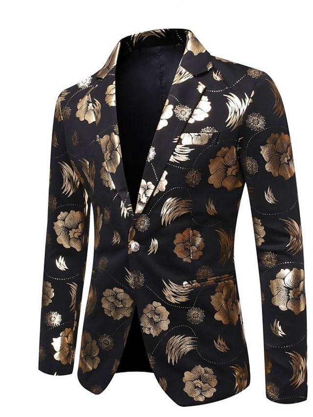  Herr Jacka Kavaj Fest Gata Håller värmen Andningsfunktion Ficka Höst Vinter Blommig Streetwear Elegant Spetsslag Normal Normal Svart Jacka