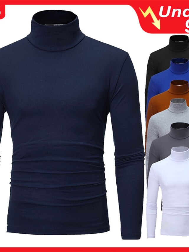  Men's T shirt Tee Solid Color Long Sleeve Turtleneck Casual Daily Clothing Clothes Lightweight Casual Classic White Black Blue
