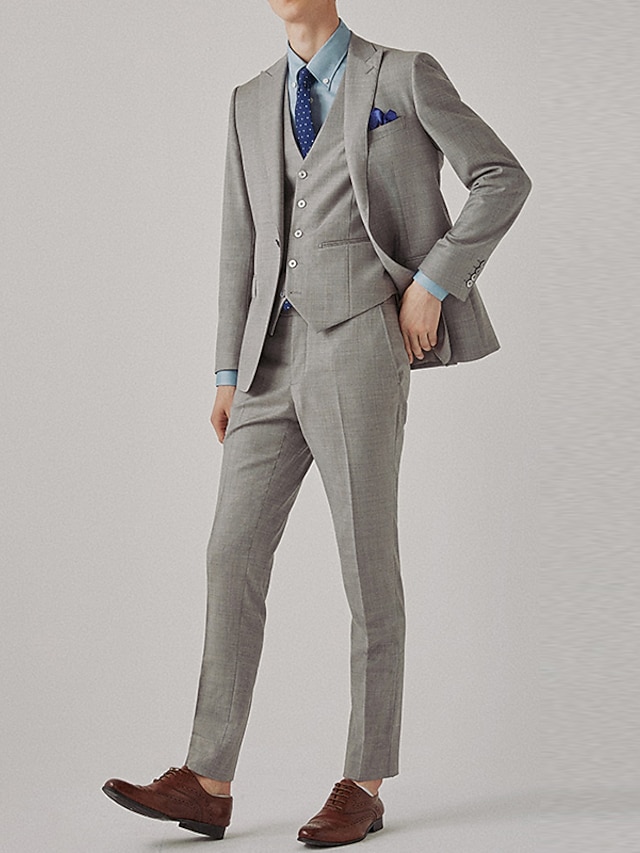 Solid Color 50 Light Grey Solid Color 50% Wool Men's Suits 2 Piece 2026 - $219.19
